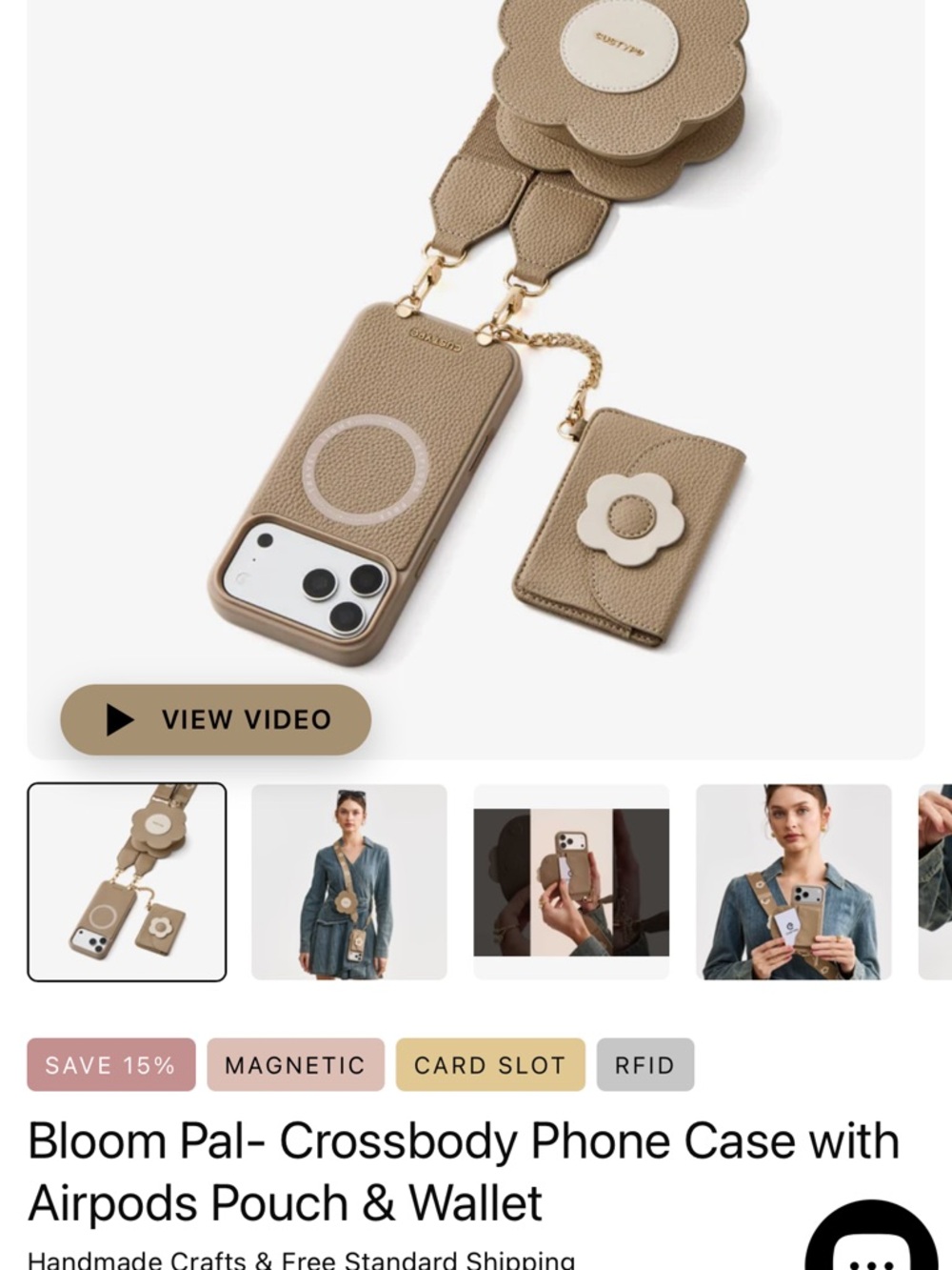 bloom Crossbody Phone Case with AirPods Pouch & Wallet - Taupe